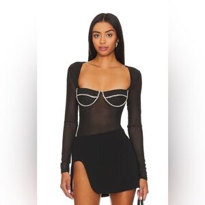 Carter Diamanté bodysuit in black Bardot